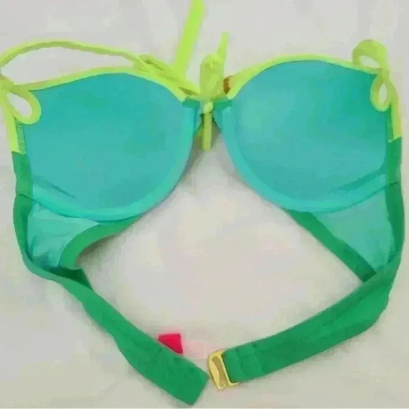 Victorias Secret Bikini Top Womens 32D Green Halter Push Up  Sequin Ruffle Edge - Picture 2 of 3
